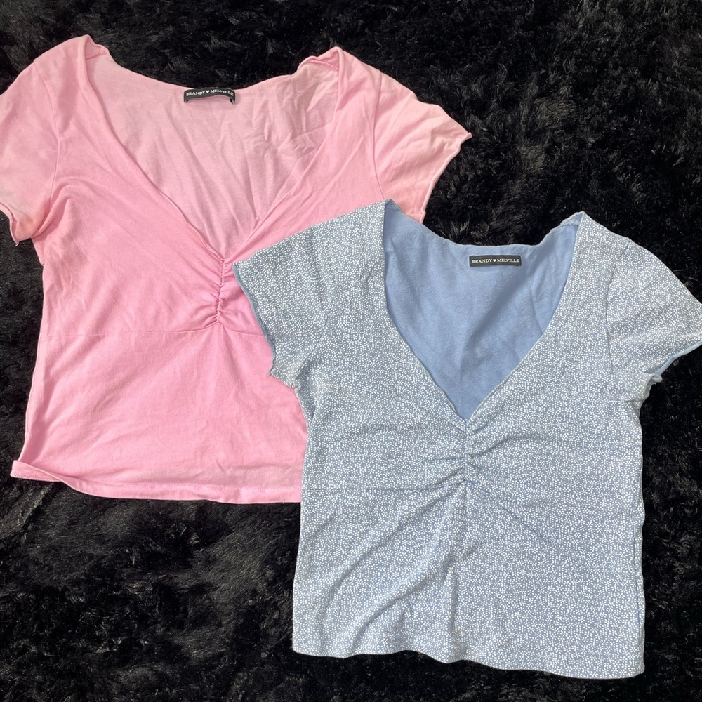 Brandy Melville Pink & Blue Short Sleeve Tops